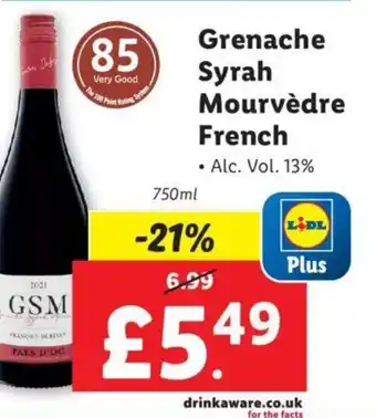 Lidl Grenache Syrah Mourvèdre French 750 ml offer