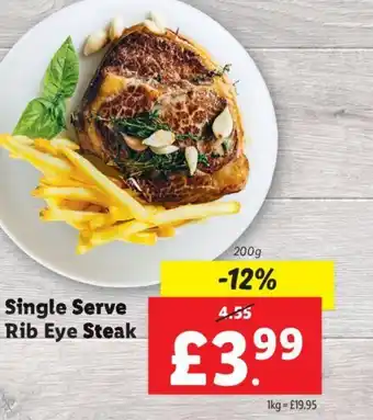 Lidl Single Serve Rib Eye Steak offer