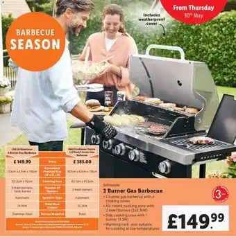 Lidl Grillmeister 3 Burner Gas Barbecue offer