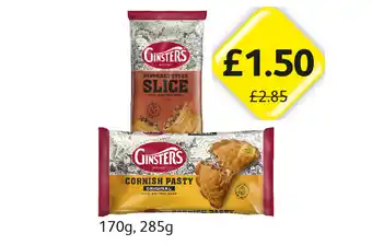 Londis View Ginsters Peppered Steak Slice, Cornish Pasty offer