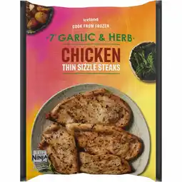 Iceland Iceland 7 Garlic & Herb Chicken Sizzle Steaks 450g offer