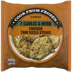 Iceland Iceland 7 Garlic & Herb Chicken Sizzle Steaks 450g offer