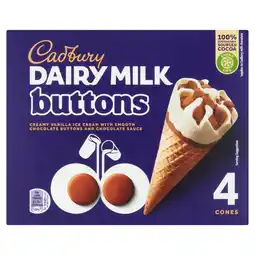 Iceland Cadbury Dairy Milk Buttons Ice Cream Cone 4 x 100ml offer