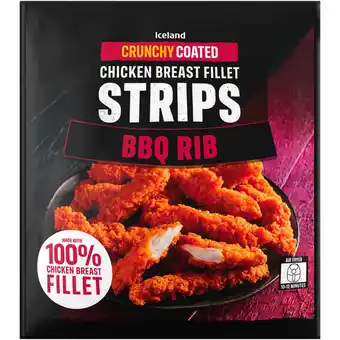 Iceland Iceland Crunchy Coated Chicken Breast Fillet Strips BBQ Rib 500g offer