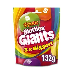 Iceland Skittles Giants Vegan Chewy Sweets Fruit Flavoured Pouch Bag 132g offer