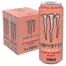 Iceland Monster Energy Drink Ultra Peachy Keen Zero Sugar 4 x 500ml offer