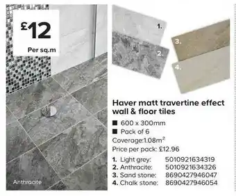 TradePoint Haver Matt Travertine Effect Wall & Floor Tiles offer