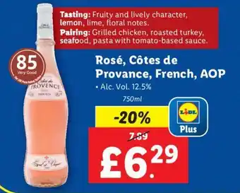 Lidl Rosé, Côtes de Provance, French, AOP 750 ml offer