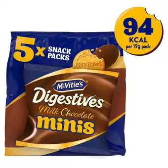 Iceland McVitie's Chocolate Digestive Mini's Multipack Biscuits 5 x 19g, 95g offer