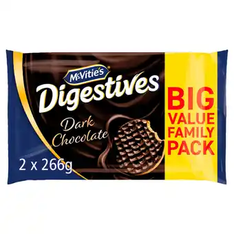 Iceland McVitie's Digestives Dark Chocolate Biscuits Twin Pack 2 x 266g, 532g offer