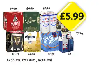 Londis View Madri, Staropramen, Peroni, Birra Moretti, Guinness, Corona Ligera, Via Roma, Kronenbourg Blanc offer