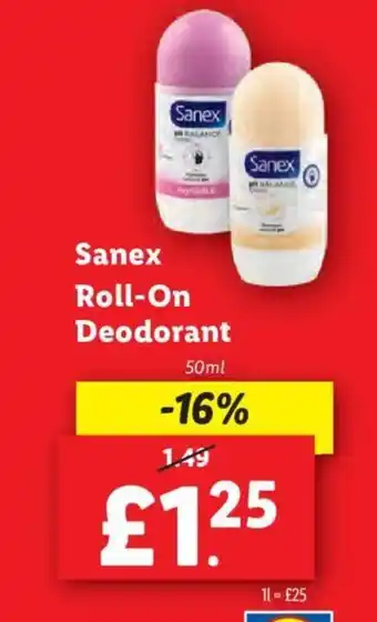 Lidl Sanex Roll-On Deodorant offer