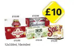 Londis View Stella Artois, Budweiser, Cruzcampo, Inch's, Sol Cerveza offer