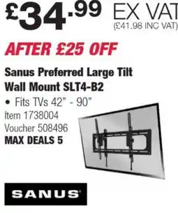 Costco Sanus Preferred Large Tilt Wall Mount SLT4-B2 offer