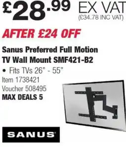 Costco Sanus Preferred Full Motion TV Wall Mount SMF421-B2 offer