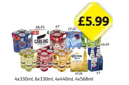 Londis View Fosters, Carling, Cruzcampo, Via Roma, Strongbow Zest Cider, Original, Strawberry, Tropical Corona Ligera, Kronenbourg B offer