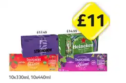 Londis View Strongbow Dark Fruits, Heineken, Thatchers Blood Orange, Apple & Blackcurrant offer