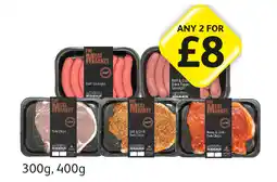 Londis View The Meat Market Beef Sausages, Beef & Cracked Black Pepper Sausages, Pork Chops, Salt & Chilli Pork Chips, Honey & Chill offer
