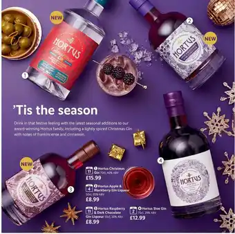 Lidl Hortus Christmas Gin, Hortus Apple & Blackberry Gin Liqueur, Hortus Raspberry & Dark Chocolate Gin Liqueur, Hortus Sloe Gin offer
