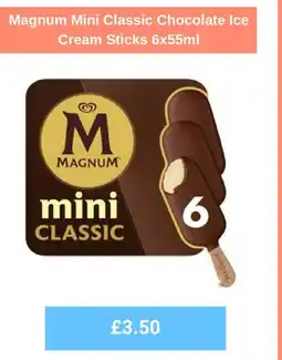 Sainsbury's Magnum Mini Classic Chocolate Ice Cream Sticks 6x55ml offer