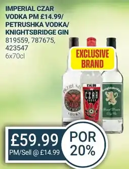Bestway IMPERIAL CZAR VODKA / PETRUSHKA VODKA/ KNIGHTSBRIDGE GIN offer