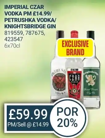 Bestway IMPERIAL CZAR VODKA / PETRUSHKA VODKA/ KNIGHTSBRIDGE GIN offer