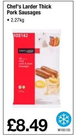 Booker Wholesale Chef's Larder Thick Pork Sausages offer