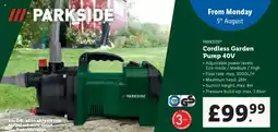 Lidl PARKSIDE® Cordless Garden Pump 40V offer