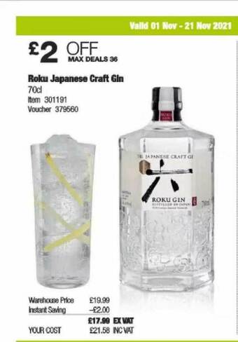 Costco Roku Japanese Craft Gin offer