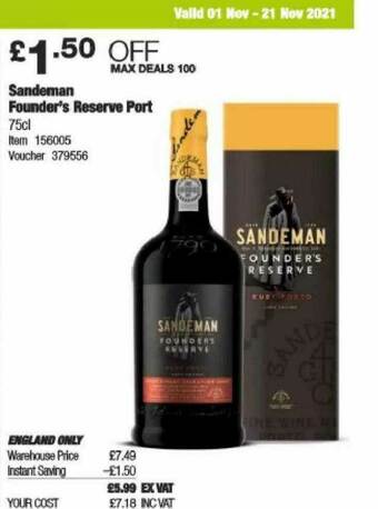 Costco Sandeman Founder's Reserve Port offer