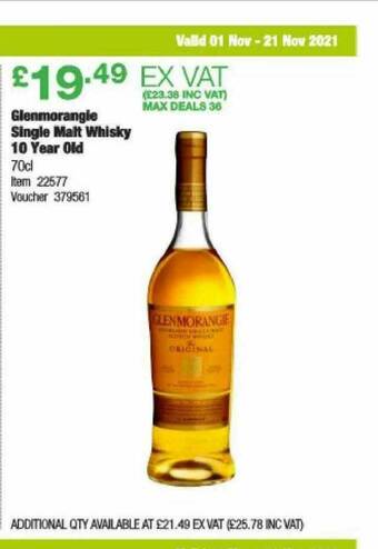 Costco Glenmorangle Single Malt Whisky 10 Year Old offer