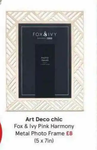 Tesco Art Deco Chic Fox & Ivy Pink Harmony Metal Photo Frame offer