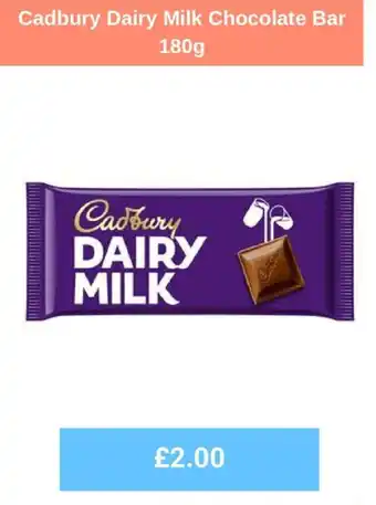 Sainsbury's Cadbury Dairy Milk Chocolate Bar 180g offer