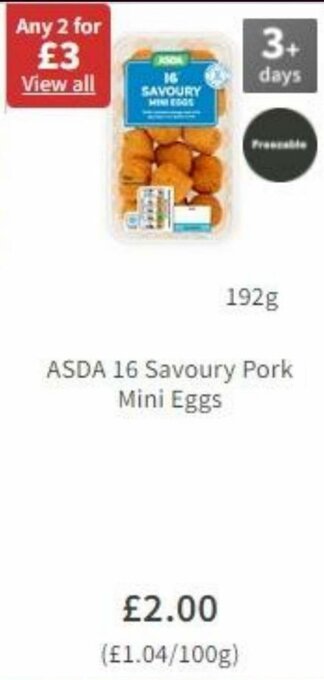 Asda ASDA 16 Savoury Pork Mini Eggs 192g offer