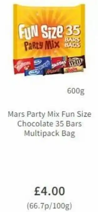 Asda Mars Party Mix Fun Size Chocolate 35 Bars Multipack Bag 600g offer