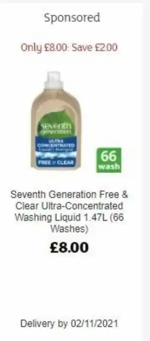 Sainsbury's Seventh Generation Free & Clear Ultra-Concentrated Washing Liquid 1.47L offer