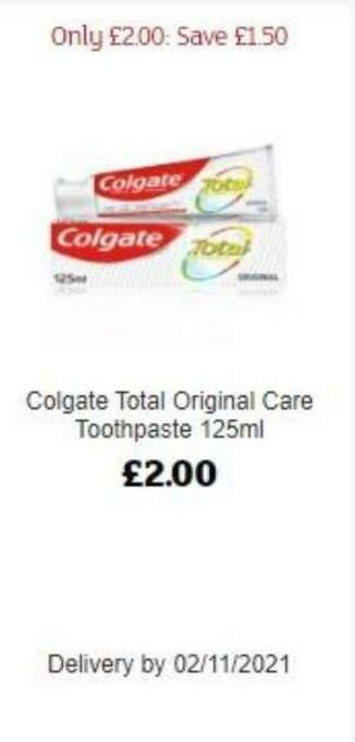 Sainsbury's Colgate Total Original Care Toothpaste 125ml offer