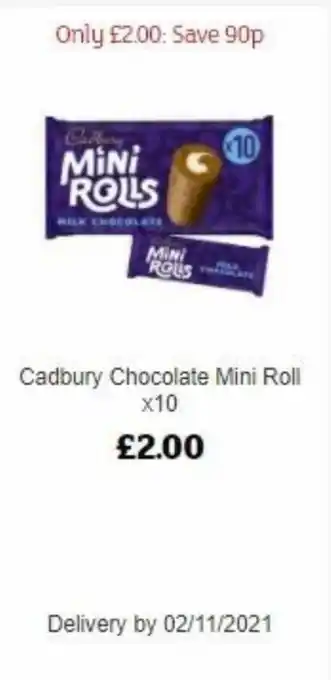 Sainsbury's Cadbury Chocolate Mini Rolls x10 offer