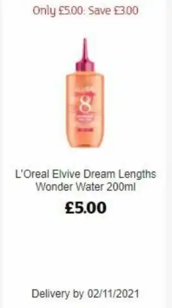 Sainsbury's L'Oreal Elvive Dream Lenghts Water 200ml offer