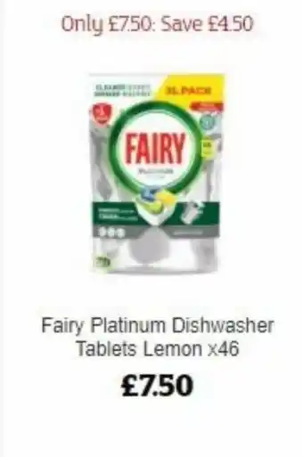 Sainsbury's Fairy Fairy Platinum Dishwasher Tablets Lemon x46 offer