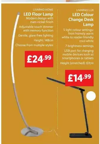 Lidl Livarno Home Led Floor Lamp, Livarno Lux Led Colour Change Desk Lamp offer