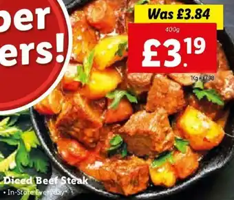 Lidl Diced Beef Steak 400g offer
