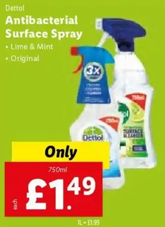 Lidl Dettol Antibacterial Surface Spray 750ml offer