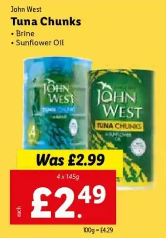 Lidl John West Tuna Chunks 4 x 145g offer