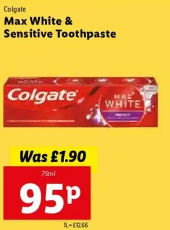 Lidl Colgate Max White & Sensitive Toothpaste 75ml offer