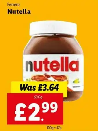 Lidl Ferrero Nutella 630g offer