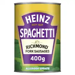 Iceland Heinz Spaghetti In a Rich Tomato Sauce With Richmond Pork Sausages 400g offer