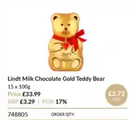 Musgrave MarketPlace LINDT Milk Chocolate Gold Teddy Bear offer