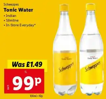 Lidl Scheweppes Tonic Water 1L offer
