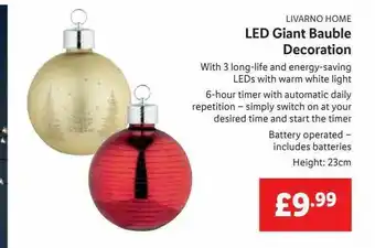 Lidl Livarno Home Led Giant Bauble Decoration offer